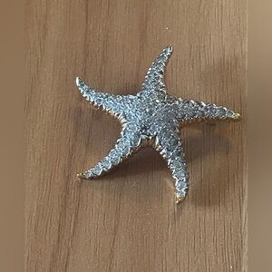 Crystal Starfish Brooch - Sparkling Silver Tone